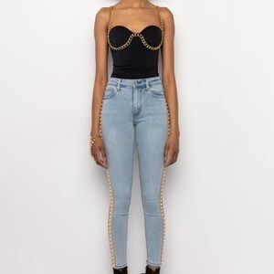 AKIRA NWT Stylish Blue Jeans with Gold & Pearl Accents